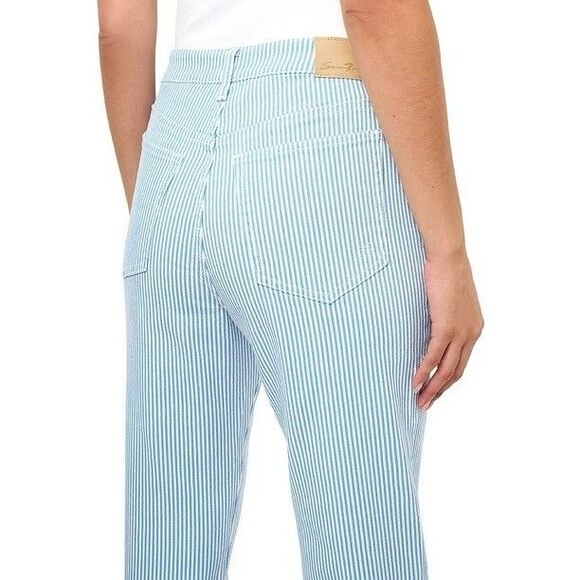 Seven7 Railroad Stripe Light Blue Denim 90s Straight Leg Jeans Size 8 - Picture 6 of 11